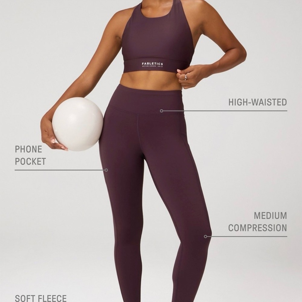 Fabletics Women's  Sports Set Dark Purple and Cold Weather High-Waisted Pocket